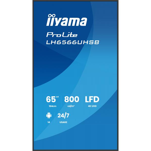 Iiyama LH6566UHSB-B1AG visualizzatore di messaggi Pannello piatto per segnaletica digitale 165,1 cm [65] LCD Wi-Fi 800 cd/m 4K Ultra HD Nero Processore integrato Android 24/7 (iiyama ProLite LH6566UHSB-B1AG - 64.5 Categoria diagonale [65 visualizzabi...