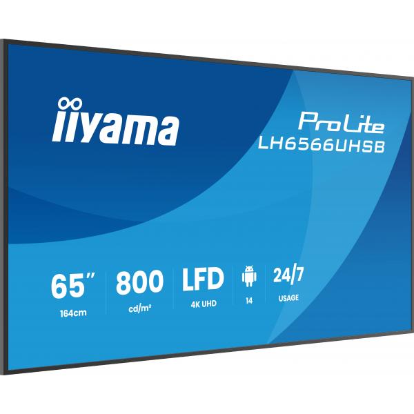 Iiyama LH6566UHSB-B1AG visualizzatore di messaggi Pannello piatto per segnaletica digitale 165,1 cm [65] LCD Wi-Fi 800 cd/m 4K Ultra HD Nero Processore integrato Android 24/7 (iiyama ProLite LH6566UHSB-B1AG - 64.5 Categoria diagonale [65 visualizzabi...