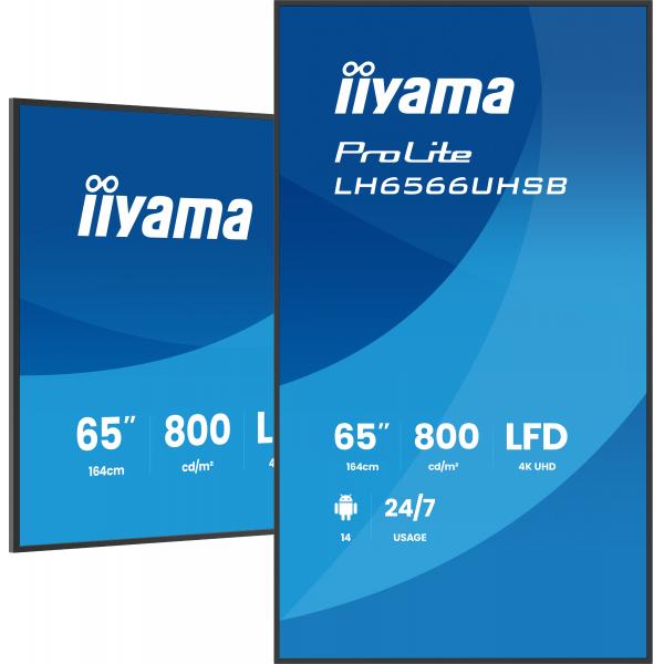 Iiyama LH6566UHSB-B1AG visualizzatore di messaggi Pannello piatto per segnaletica digitale 165,1 cm [65] LCD Wi-Fi 800 cd/m 4K Ultra HD Nero Processore integrato Android 24/7 (iiyama ProLite LH6566UHSB-B1AG - 64.5 Categoria diagonale [65 visualizzabi...