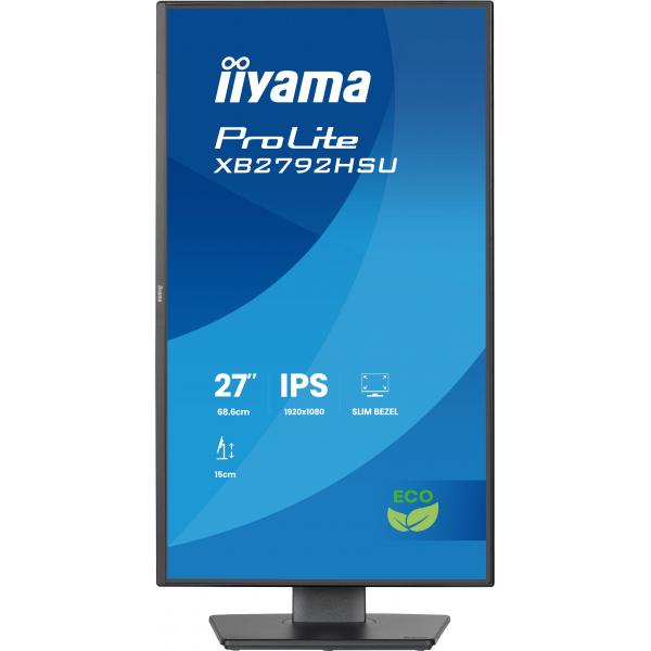 Iiyama ProLite XB2792HSU-B1 Monitor PC 68,6 cm [27] 1920 x 1080 Pixel Full HD LED Nero (iiyama ProLite XB2792HSU-B1 - Monitor a LED - 27 - 1920 x 1080 Full HD [1080p] @ 120 Hz - IPS - 300 cd/m - 1500:1 - 3 ms - HDMI, DisplayPort - altoparlanti - nero...