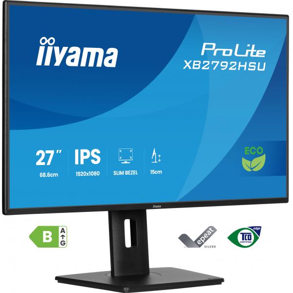Iiyama ProLite XB2792HSU-B1 Monitor PC 68,6 cm [27] 1920 x 1080 Pixel Full HD LED Nero (iiyama ProLite XB2792HSU-B1 - Monitor a LED - 27 - 1920 x 1080 Full HD [1080p] @ 120 Hz - IPS - 300 cd/m - 1500:1 - 3 ms - HDMI, DisplayPort - altoparlanti - nero...