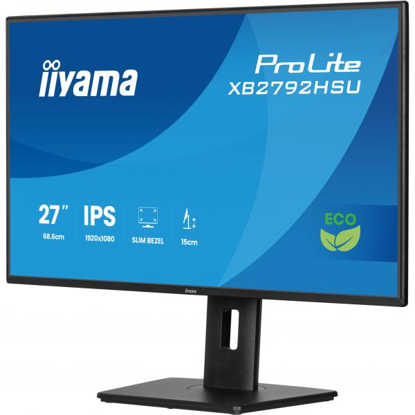 Iiyama ProLite XB2792HSU-B1 Monitor PC 68,6 cm [27] 1920 x 1080 Pixel Full HD LED Nero (iiyama ProLite XB2792HSU-B1 - Monitor a LED - 27 - 1920 x 1080 Full HD [1080p] @ 120 Hz - IPS - 300 cd/m - 1500:1 - 3 ms - HDMI, DisplayPort - altoparlanti - nero...