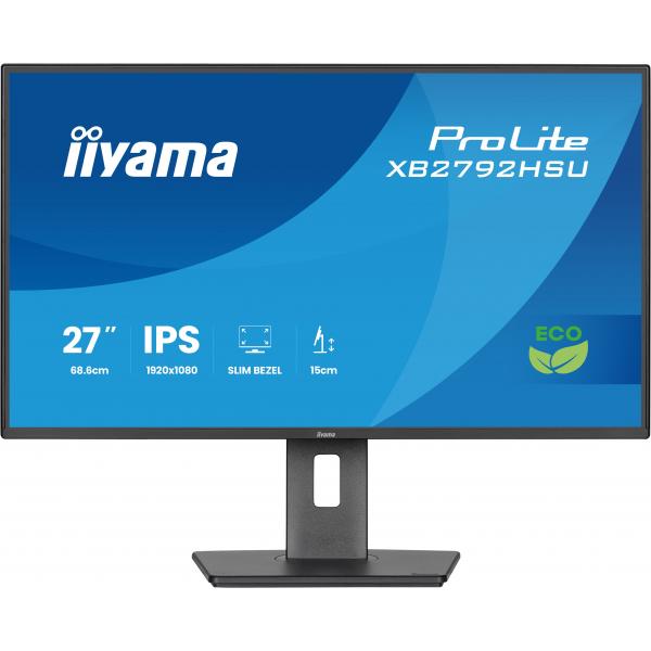 Iiyama ProLite XB2792HSU-B1 Monitor PC 68,6 cm [27] 1920 x 1080 Pixel Full HD LED Nero (iiyama ProLite XB2792HSU-B1 - Monitor a LED - 27 - 1920 x 1080 Full HD [1080p] @ 120 Hz - IPS - 300 cd/m - 1500:1 - 3 ms - HDMI, DisplayPort - altoparlanti - nero...
