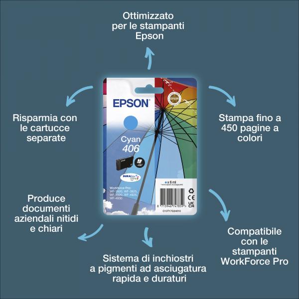 Epson Inchiostri DURABrite Ultra Ombrello confezione singola Ciano 406 (SINGLE CYAN 406 UMBRELLA INK)Epson8715946747859C13T17G24010