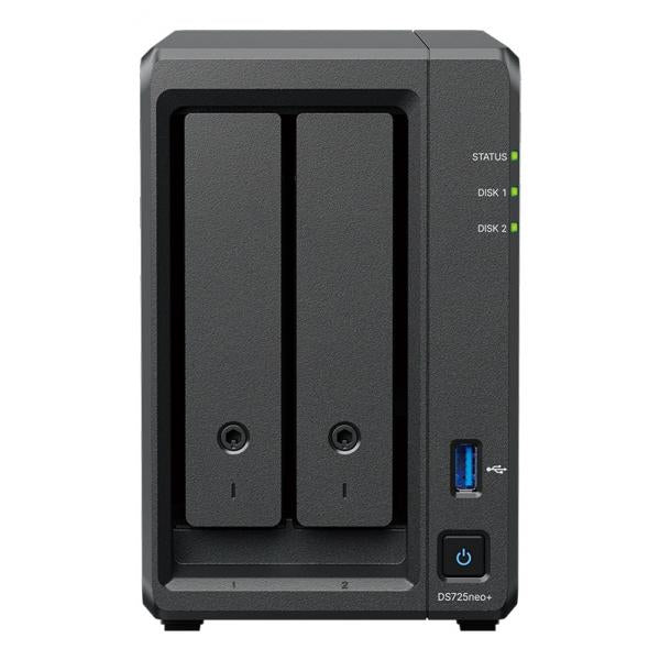 Synology DiskStation DS725NEO+ server NAS e di archiviazione Compatta Ryzen Embedded R1600 4 GB DDR4 0 TB DSM Nero (Synology DS725neo+ 2 bay Plus series with Ryzen R1600; 4GB Ram [32GB max]; 1x 2.5GbE; 1x 1GbE; 2x M.2 NVMe slots. DX525 expansion via ...