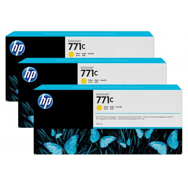 HP Confezione da 3 cartucce di inchiostro giallo DesignJet 771C, 775 ml (HP 771C 775ML YELLOW INK 3-PACK)HpB6Y34A