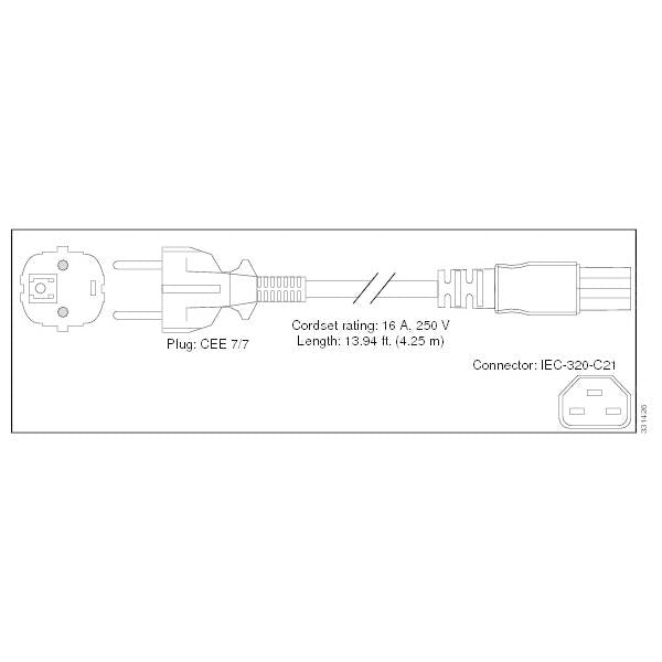 Cisco PWR-CAB-AC-EU= cavo di alimentazione 4,25 m CEE7/7 Accoppiatore C21 (POWER CORD FOR AC - V2 POWER MODULE [EUROPE])CiscoPWR-CAB-AC-EU=