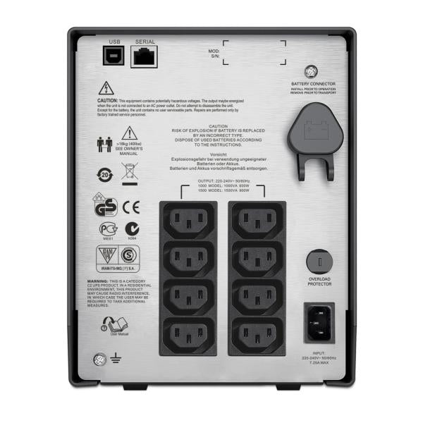 APC Smart-UPS gruppo di continuità [UPS] A linea interattiva 1,5 kVA 900 W 8 presa[e] AC (APC Smart-UPS C 1500VA LCD - UPS - 230 V c.a. V - 900 Watt - 1500 VA - USB - connettori di uscita 8 - nero - per P/N: AR3103, AR3103SP, AR3106SP, AR3357X674)Apc...