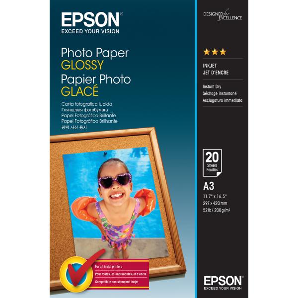 Epson Photo Paper Glossy - A3 - 20 Fogli (Epson - Lucido - A3 [297 x 420 mm] - 200 g/m? - 20 fogli carta fotografica - per Expression Photo XP-970, SureColor P706, SC-T5160, T3160, T5160, WorkForce WF-7840, 7845)EpsonC13S042536
