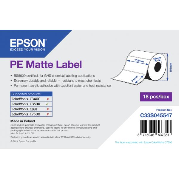 Epson PE Matte Label - Die-cut Roll: 102mm x 51mm, 535 labels (Epson PE - pressestempel sk?reetikette)EpsonC33S045547
