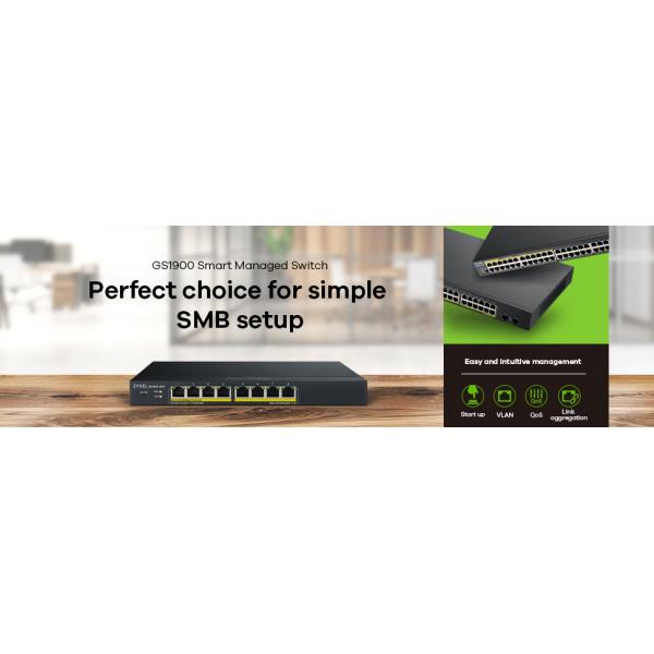 Zyxel GS1900-8 Gestito L2 Gigabit Ethernet [10/100/1000] Nero (GS1900-8 GS1900-8-EU0101F)ZyxelGS1900-8-EU0101F