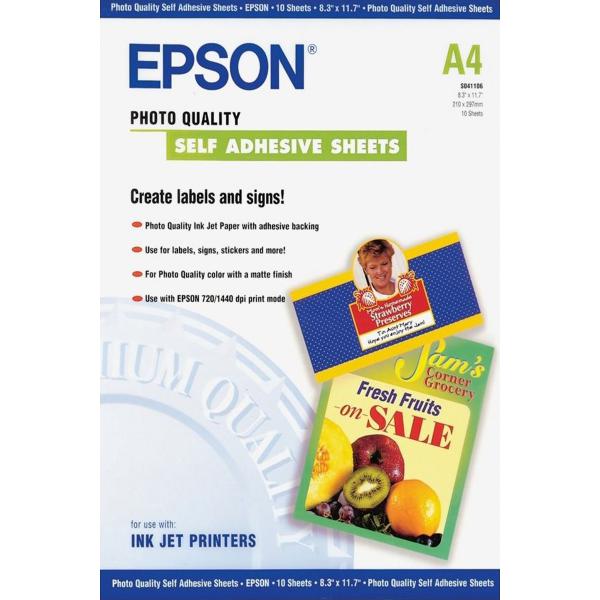 Epson Self-Adhesive Photo Paper - A4 - 10 Fogli (PHOTO SELF-ADHESIVE SHEETS A4)EpsonC13S041106