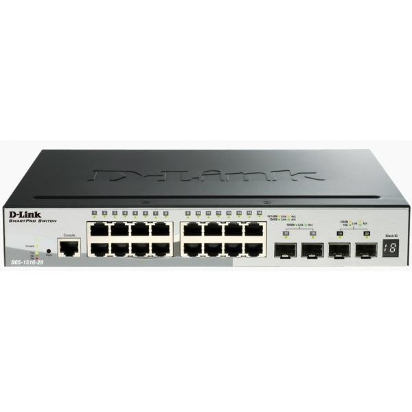 D-Link DGS-1510-20 switch di rete Gestito L3 Gigabit Ethernet [10/100/1000] Nero (D-Link SmartPro DGS-1510-20 - Switch - L3 - gestito - 16 x 10/100/1000 + 2 x Gigabit SFP + 2 x 10 Gigabit SFP+ - desktop, montabile su rack)D-linkDGS-1510-20