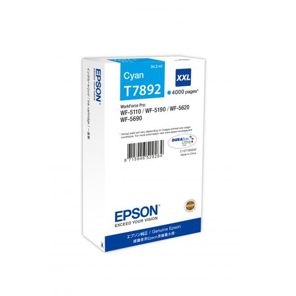 Epson Tanica Ciano (Epson T7892 - 34.2 ml - misura XXL - ciano - originale - cartuccia d'inchiostro - per WorkForce Pro WF-5110DW, WF-5190DW, WF-5190DW BAM, WF-5620DWF, WF-5690DWF, WF-5690DWF BAM)EpsonC13T789240