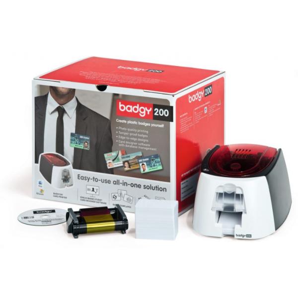 Evolis Badgy200 stampante per schede plastificate Sublimazione/Trasferimento termico A colori 260 x 300 DPI (Badgy200, single sided USB Kit - 300 dpi, thermal transfer - incl.: USB cable, PSU, power cable [EU], design software, 100 cards, ribbon - Wa...