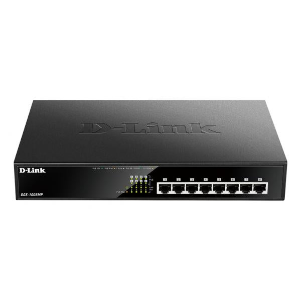 D-Link DGS-1008MP switch di rete Non gestito Gigabit Ethernet [10/100/1000] Supporto Power over Ethernet [PoE] 1U Nero (8-PORT DESKTOP POE+ SWITCH - GIGABIT)D-linkDGS-1008MP
