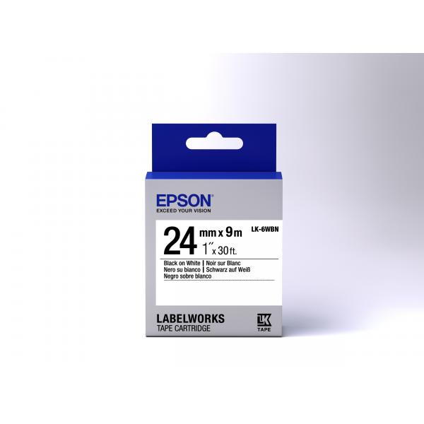 Epson Nastro fondo Standard Bianco per testo Nero 24/09 LK-6WBN (TAPE - LK-6WBN STD BLK-/WHT 24/ - LK-6WBN BLACK/WHITE 24MM [9M])EpsonC53S656006