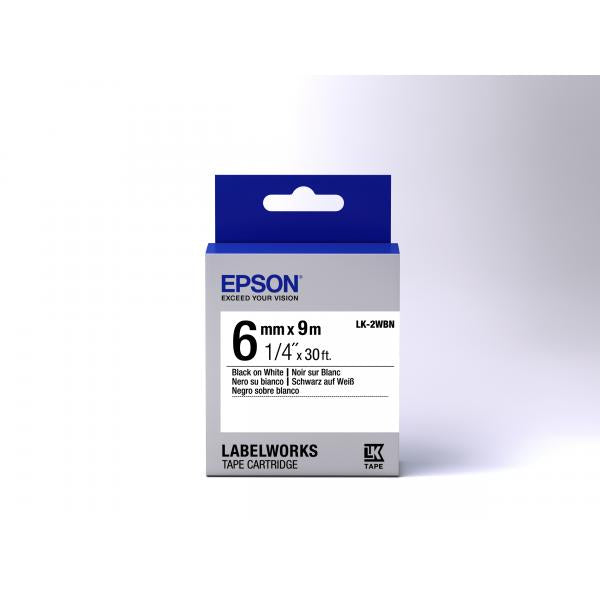 Epson Nastro fondo Standard Bianco per testo Nero 6/9 LK-2WBN (TAPE - LK-2WBN STD BLK-/WHT 6/9 - .)EpsonC53S652003