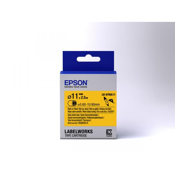 Epson Guaina Termorestringente Gialla per testo Nero, Heat Srink Tube D11mm/2,5 LK-6YBA11 (TAPE - LK6YBA11 HST BLK/ - YELL D11/2,5 - Warranty: 12M)EpsonC53S656904