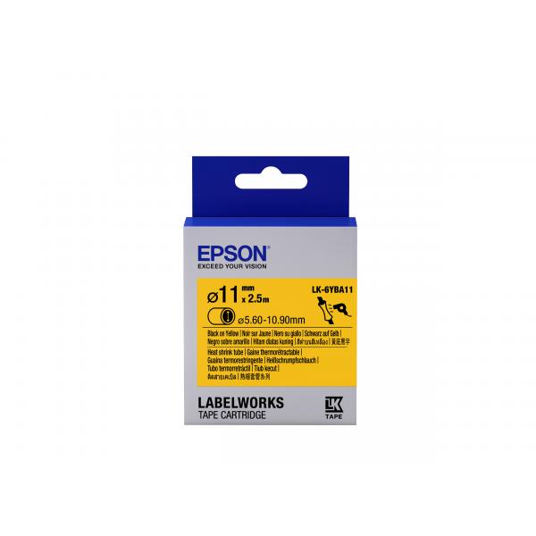 Epson Guaina Termorestringente Gialla per testo Nero, Heat Srink Tube D11mm/2,5 LK-6YBA11 (TAPE - LK6YBA11 HST BLK/ - YELL D11/2,5 - Warranty: 12M)EpsonC53S656904