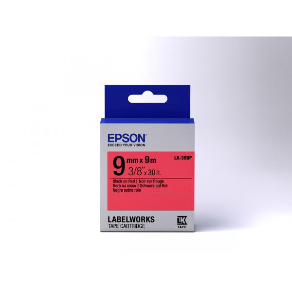 Epson Nastro fondo Pastello Rosso per testo Nero 6/9 LK-3RBP (TAPE - LK-3RBP PASTEL BLK-/RED - RED 9/9)EpsonC53S653001