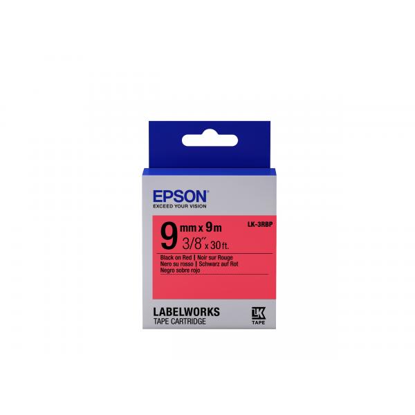 Epson Nastro fondo Pastello Rosso per testo Nero 6/9 LK-3RBP (TAPE - LK-3RBP PASTEL BLK-/RED - RED 9/9)EpsonC53S653001