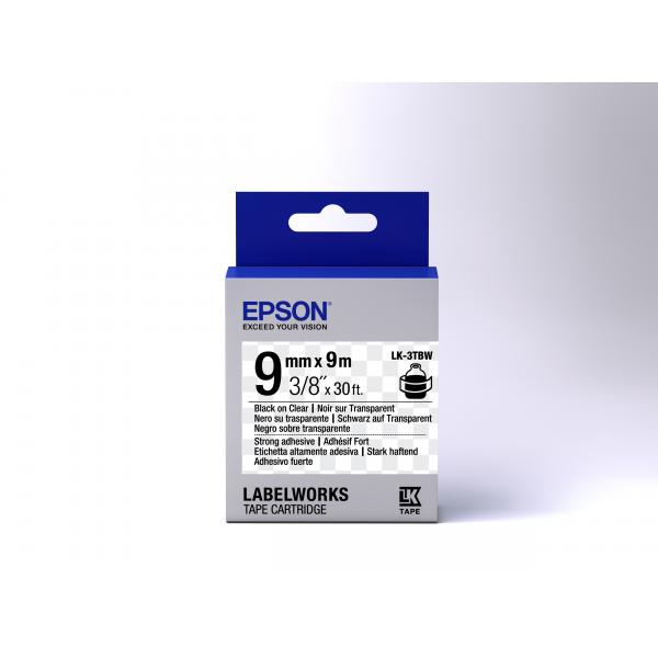Epson Nastro fondo Trasparente per testo Nero, altamente adesivo 9/9 LK-3TBW (Epson LabelWorks LK-3TBW - m?rkattape)EpsonC53S653006