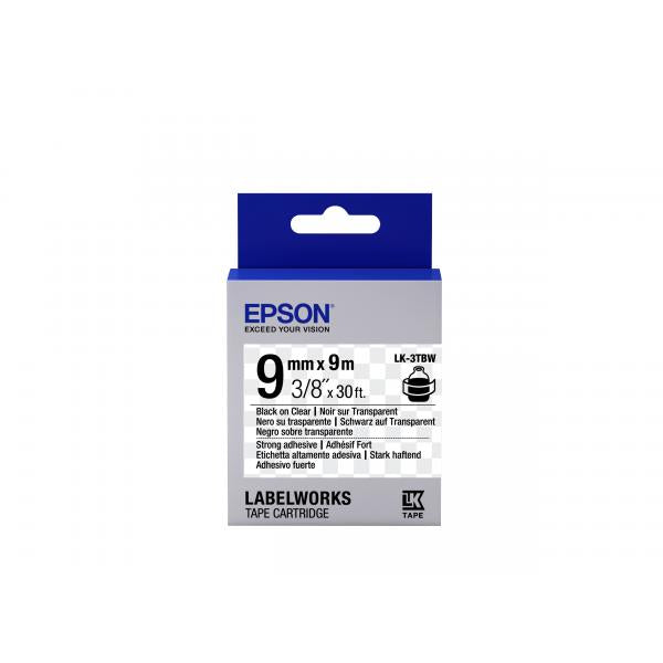 Epson Nastro fondo Trasparente per testo Nero, altamente adesivo 9/9 LK-3TBW (Epson LabelWorks LK-3TBW - m?rkattape)EpsonC53S653006
