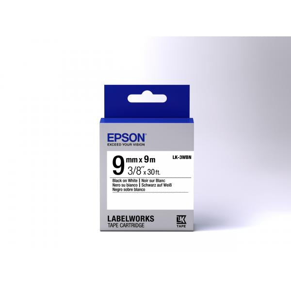 Epson Nastro fondo Standard Bianco per testo Nero 9/9 LK-3WBN (TAPE - LK-3WBN STD BLK-/WHT 9/9 - .)EpsonC53S653003
