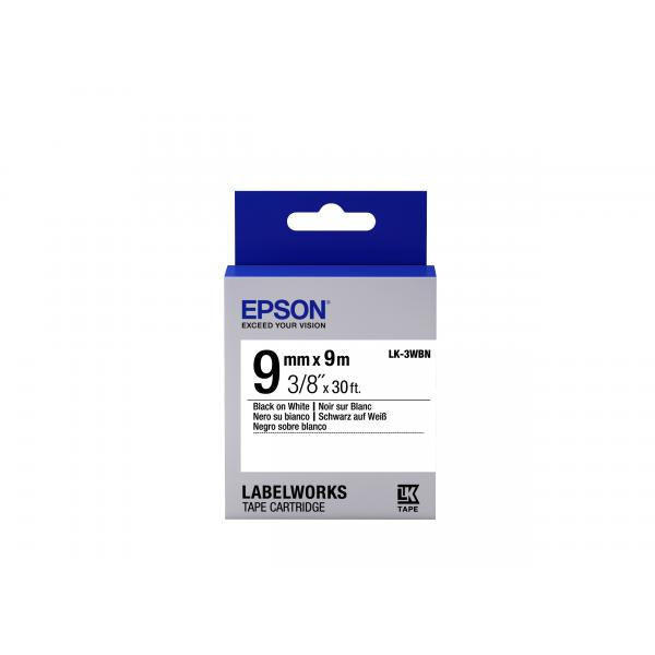 Epson Nastro fondo Standard Bianco per testo Nero 9/9 LK-3WBN (TAPE - LK-3WBN STD BLK-/WHT 9/9 - .)EpsonC53S653003