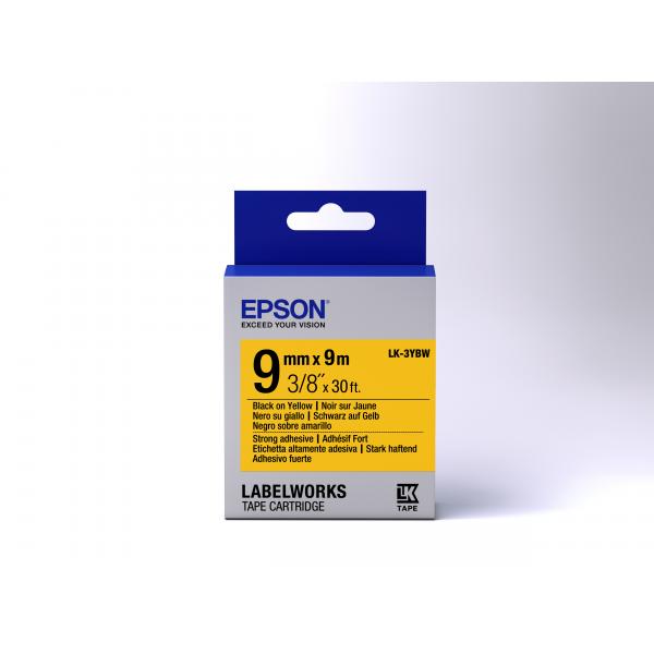 Epson Nastro fondo Pastello Giallo per testo Nero, altamente adesivo 9/9 LK-3YBW (TAPE - LK-3YBW STRNG ADH BLK-/Y - YELL 9/9)EpsonC53S653005