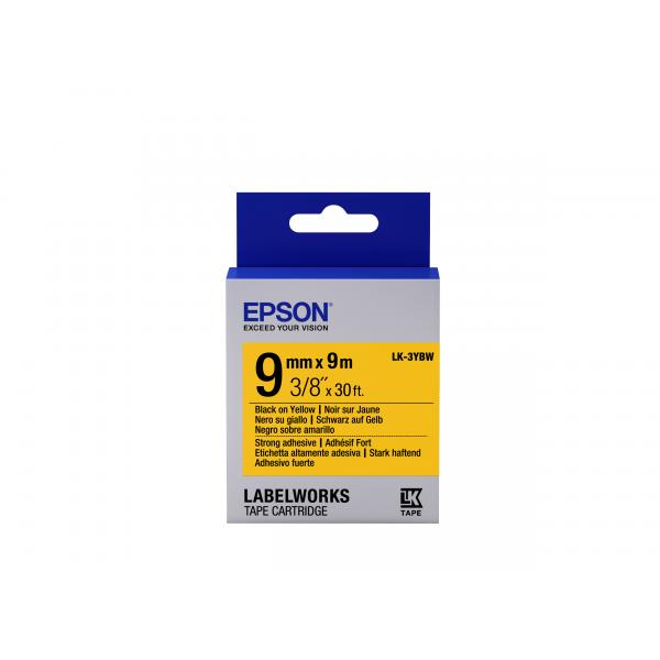 Epson Nastro fondo Pastello Giallo per testo Nero, altamente adesivo 9/9 LK-3YBW (TAPE - LK-3YBW STRNG ADH BLK-/Y - YELL 9/9)EpsonC53S653005