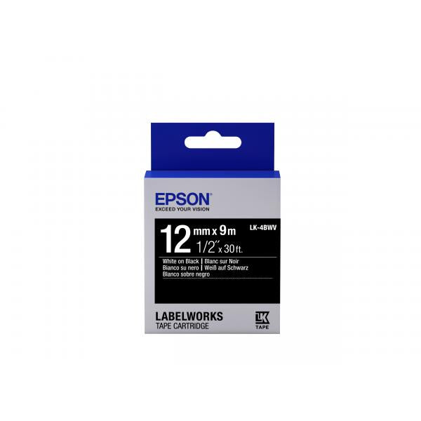 Epson Nastro fondo Lucido Nero per testo Bianco 12/9 LK-4BWV (TAPE LK-4BWV VIVID WHITE/BLACK - WHITE/BLACK TAPE 12MM [9M])EpsonC53S654009