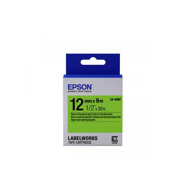 Epson Nastro fondo Fluorescente Verde per testo Nero 12/9 LK-4GBF (TAPE - LK-4GBF FLUOR BLK-/GREEN - GREEN 12/9)EpsonC53S654018