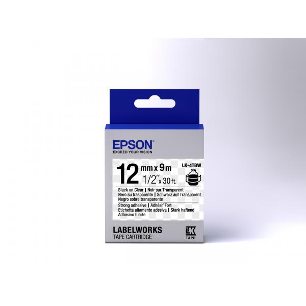 Epson Nastro fondo Trasparente per testo Nero, altamente adesivo 12/9 LK-4TBW (Epson LabelWorks LK-4TBW - m?rkattape)EpsonC53S654015