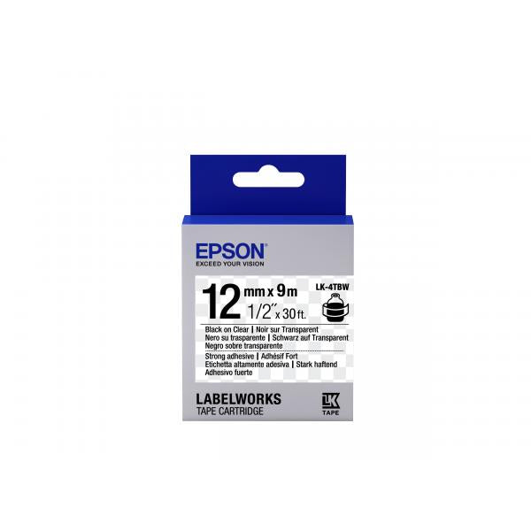Epson Nastro fondo Trasparente per testo Nero, altamente adesivo 12/9 LK-4TBW (Epson LabelWorks LK-4TBW - m?rkattape)EpsonC53S654015