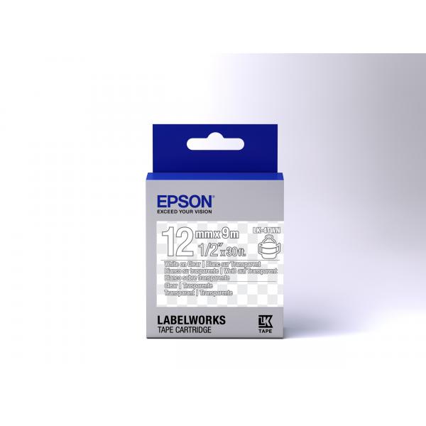 Epson Nastro fondo Trasparente per testo Bianco 12/9 LK-4TWN (TAPE - LK-4TWN CLEAR WHITE/CLEA - CLEAR 12/9)EpsonC53S654013