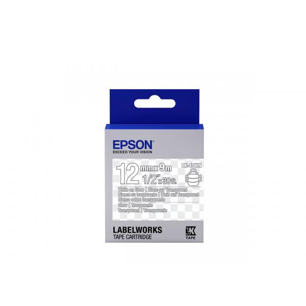 Epson Nastro fondo Trasparente per testo Bianco 12/9 LK-4TWN (TAPE - LK-4TWN CLEAR WHITE/CLEA - CLEAR 12/9)EpsonC53S654013