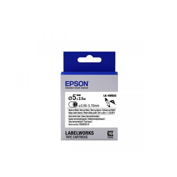 Epson Guaina Termorestringente Bianca per testo Nero, Heat Srink Tube D5mm/ 2,5 LK-4WBA5 (TAPE - LK-4WBA5 HST BLK-/WHT D5 - WHT D5/2 5)EpsonC53S654904