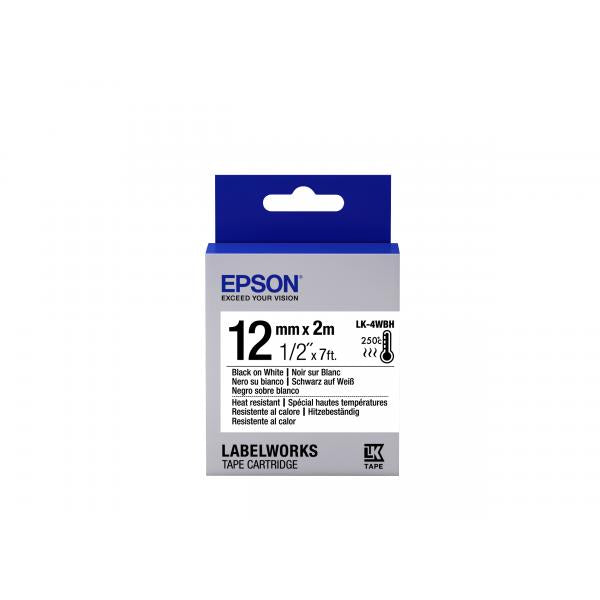 Epson Nastro fondo Bianco per testo Nero, resistente alle alte temperature 12/2 LK-4WBH (TAPE - LK-4WBH HEAT RESIST BLK- - WH 12/2)EpsonC53S654025