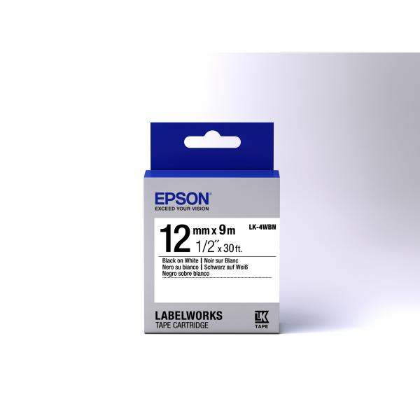 Epson Nastro fondo Standard Bianco per testo Nero 12/9 LK-4WBN (TAPE - LK-4WBN STD BLK-/WHT 12/ - .)EpsonC53S654021