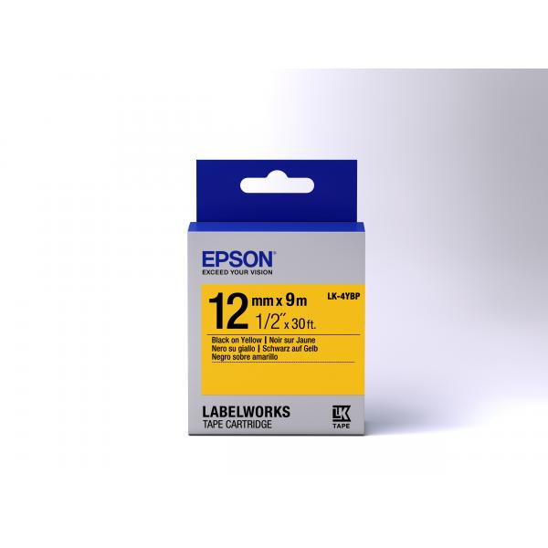 Epson Nastro fondo Pastello Giallo per testo Nero 12/9 LK-4YBP (TAPE LK-4YBP PASTEL BLK-/YELL - LK-4YBP BLACK/YELLOW 12MM [9M])EpsonC53S654008