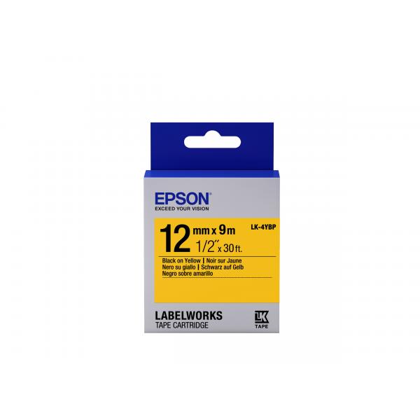 Epson Nastro fondo Pastello Giallo per testo Nero 12/9 LK-4YBP (TAPE LK-4YBP PASTEL BLK-/YELL - LK-4YBP BLACK/YELLOW 12MM [9M])EpsonC53S654008