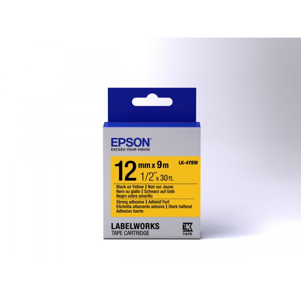 Epson Nastro fondo Pastello Giallo per testo Nero, altamente adesivo 12/9 LK-4YBW (EPSON LK-4YBW LABEL CARTRIDGE BLACK YELLOW 12MM [9M])EpsonC53S654014