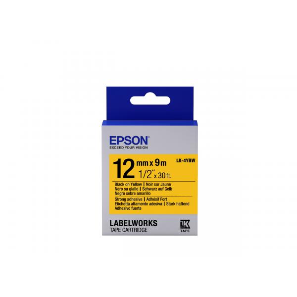 Epson Nastro fondo Pastello Giallo per testo Nero, altamente adesivo 12/9 LK-4YBW (EPSON LK-4YBW LABEL CARTRIDGE BLACK YELLOW 12MM [9M])EpsonC53S654014