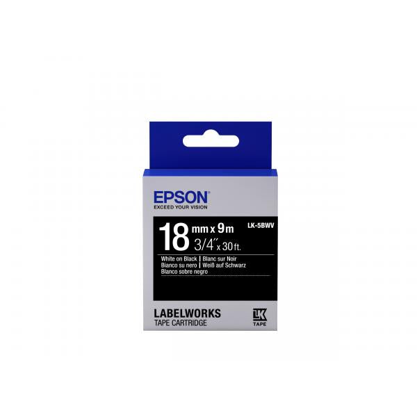 Epson Nastro fondo Lucido Nero per testo Bianco 18/9 LK-5BWV (TAPE - LK5BWV VIVID WH/BLK - Label Cartridge Vivid LK-5BWV - White/Black 18mm [9m], White on black, Japan, LabelWorks LW-400 LabelWorks - Warranty: 12M)EpsonC53S655014