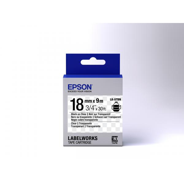Epson Nastro fondo Trasparente per testo Nero 18/9 LK-5TBN (TAPE LK-5TBN CLEAR BLK-/CLEAR - CLEAR 18/9)EpsonC53S655008