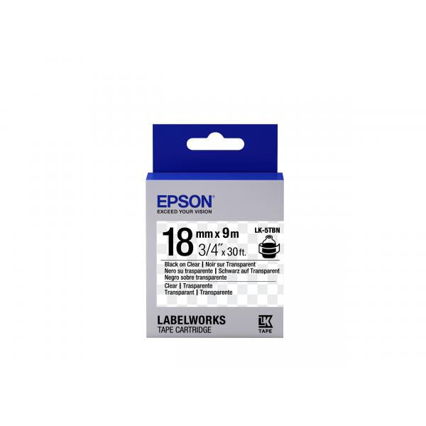 Epson Nastro fondo Trasparente per testo Nero 18/9 LK-5TBN (TAPE LK-5TBN CLEAR BLK-/CLEAR - CLEAR 18/9)EpsonC53S655008