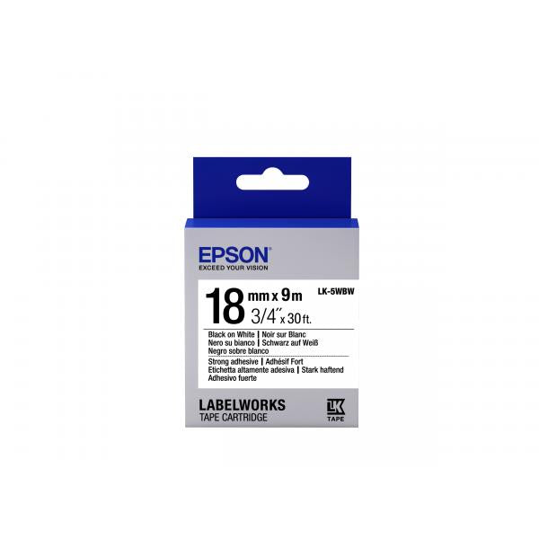 Epson Nastro fondo Bianco per testo Nero, altamente adesivo 18/9 LK-5WBW (TAPE LK-5WBW STRNG ADH BLK-/WHT - WHT 18/9)EpsonC53S655012