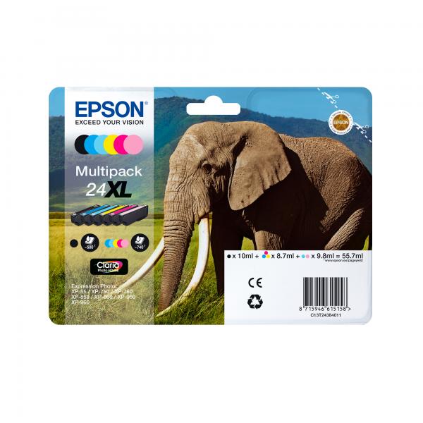 Epson Elephant Multipack 6 colori Claria Photo HD Elefante 24XL (Epson 24XL Multipack - 6 pakker - XL -)EpsonC13T24384021